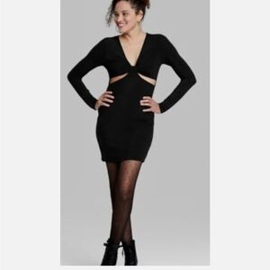 Wild Fable Black Long Sleeve V-Neck Bodycon Dress